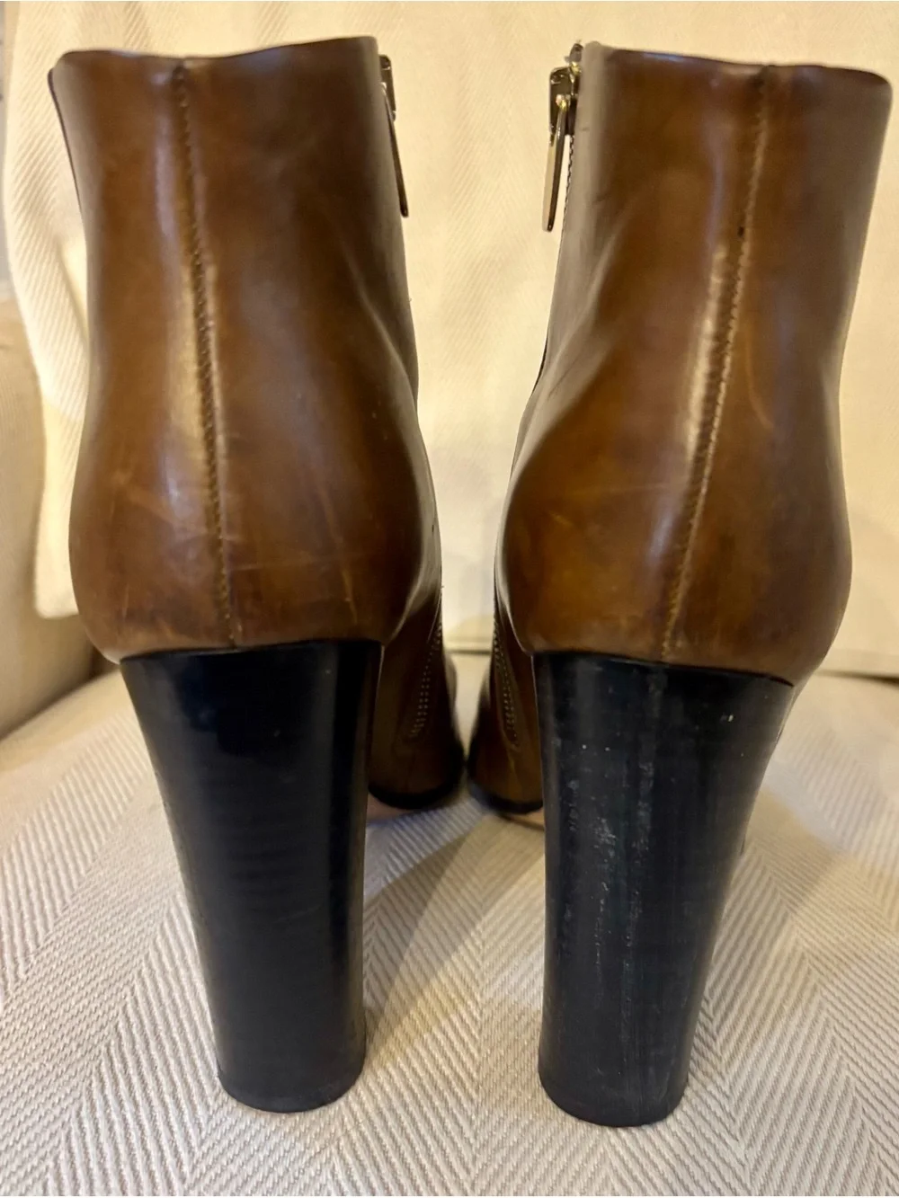 Club Monaco Brown Leather Pointed Block Heel Boots 10.5 Made in Italy